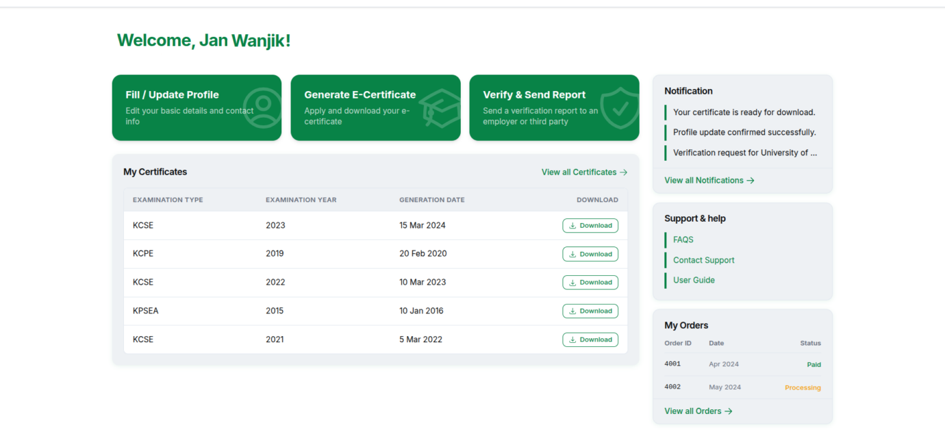 KNEC e-certificate download