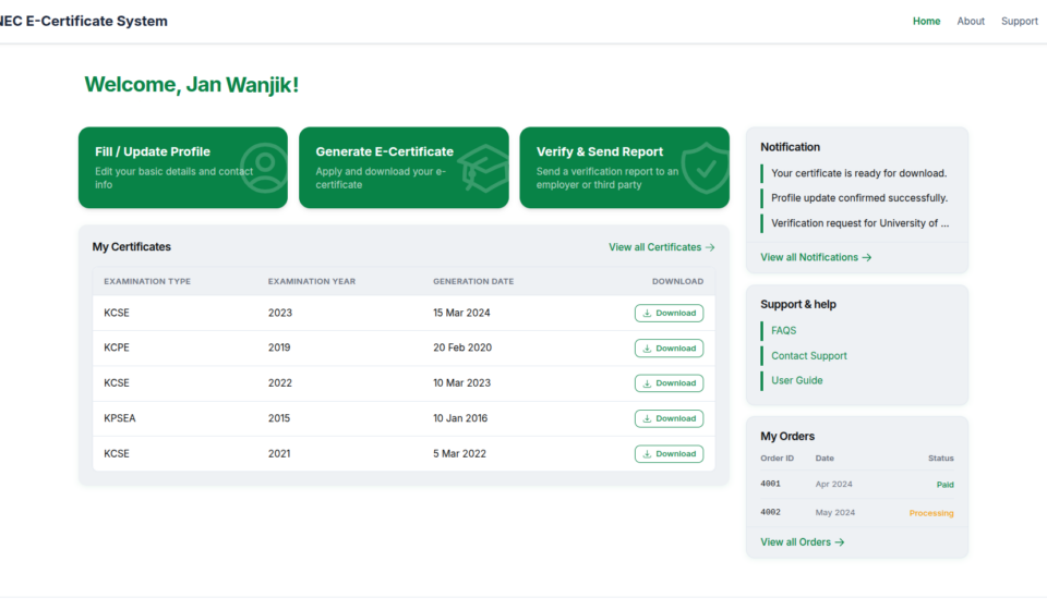 KNEC e-certificate download